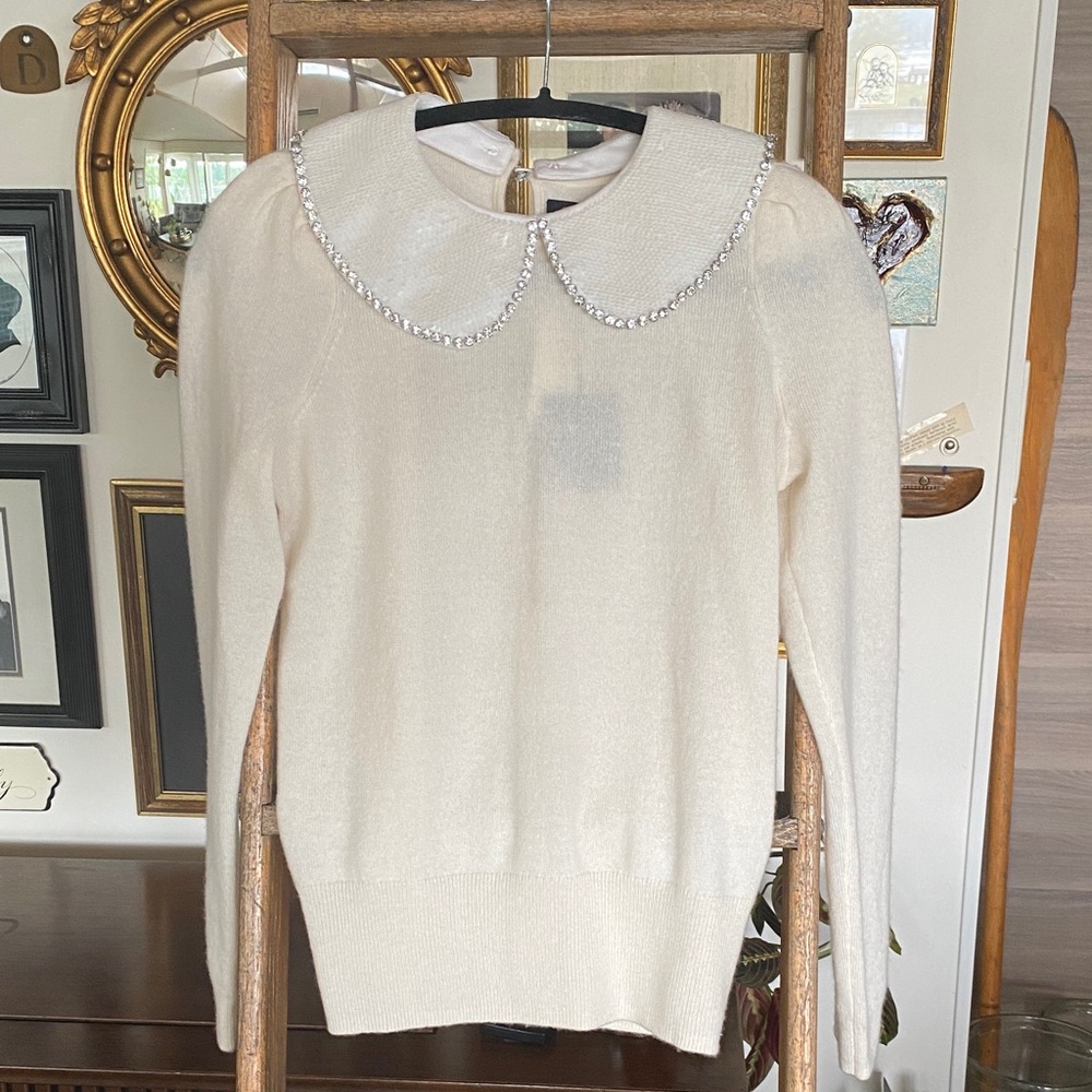 Charter Club Cream 100% Cashmere Sweater with detachable Sequin Collar S